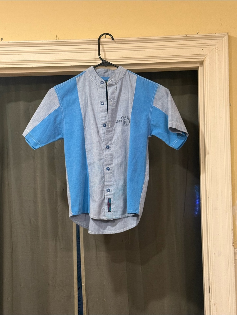 Blue Two-Tone Boys' Short Sleeve Button Shirt by  PB & Co